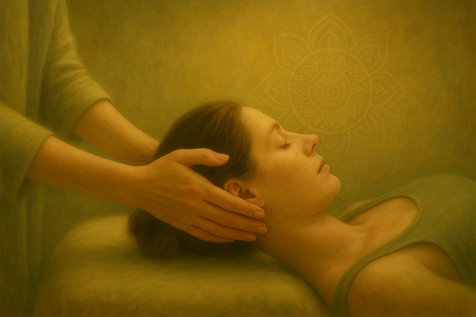 Das Bild zeigt eine Situation einer Kopfmassage